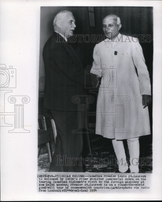 1954 Press Photo Canada Prime Minister St. Laurent & India Prime Minister  Nehru - Historic Images