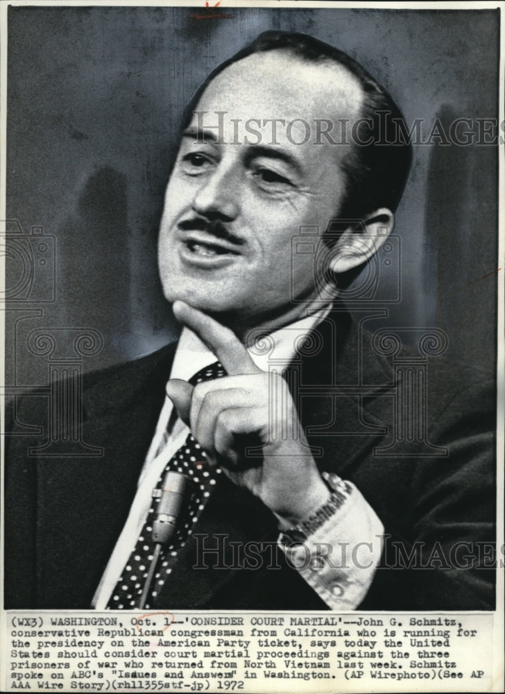 1972 Press Photo John Schmitz, conservative Republican Congressman - Historic Images