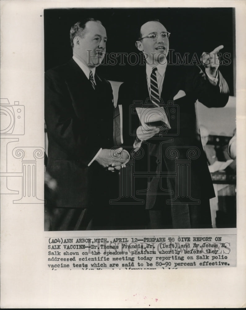 1955 Press Photo Dr. Thomas Francis Jr. ad Dr. Jonas Salk Jr. - Historic Images