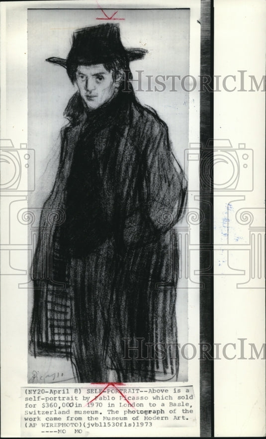 1973 Press Photo A self portrait by Pablo Picasso - Historic Images