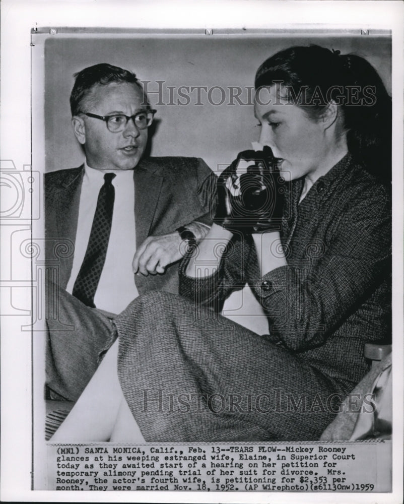 1959 Press Photo Mickey Rooney with his estranged wife Elaine - Historic Images