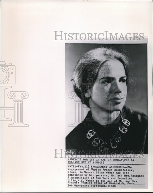 1965 Press Photo Marion French Rockefeller engaged to Warren Titus Weber - Historic Images