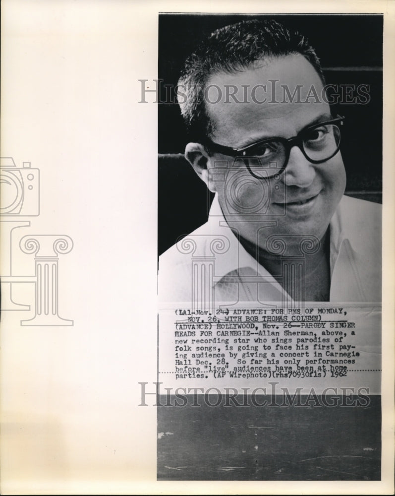 1963 Press Photo Parody singer, Allan Sherman - Historic Images