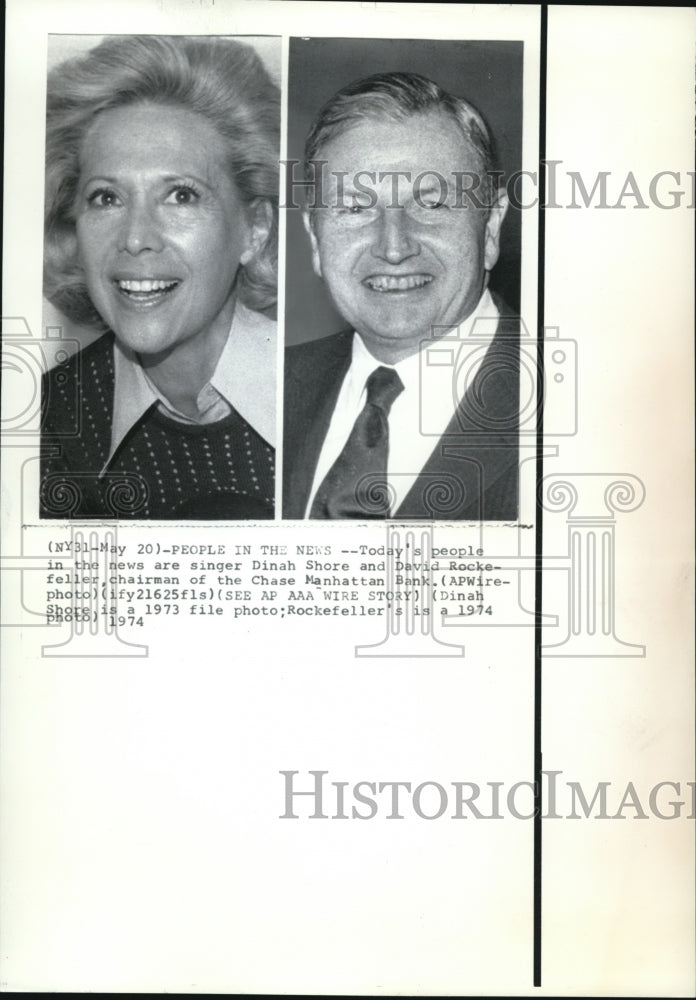 1974 Press Photo David Rockefeller and singer Dinah Shore - Historic Images