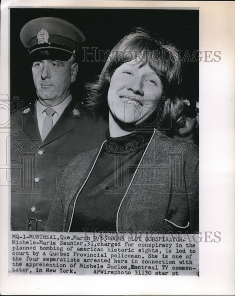 1965 Press Photo Michele Marie Saunier charged for conspiracy in planned bombing - Historic Images