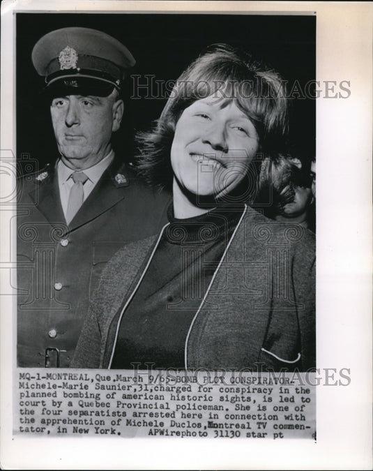 1965 Press Photo Michele Marie Saunier charged for conspiracy in planned bombing - Historic Images