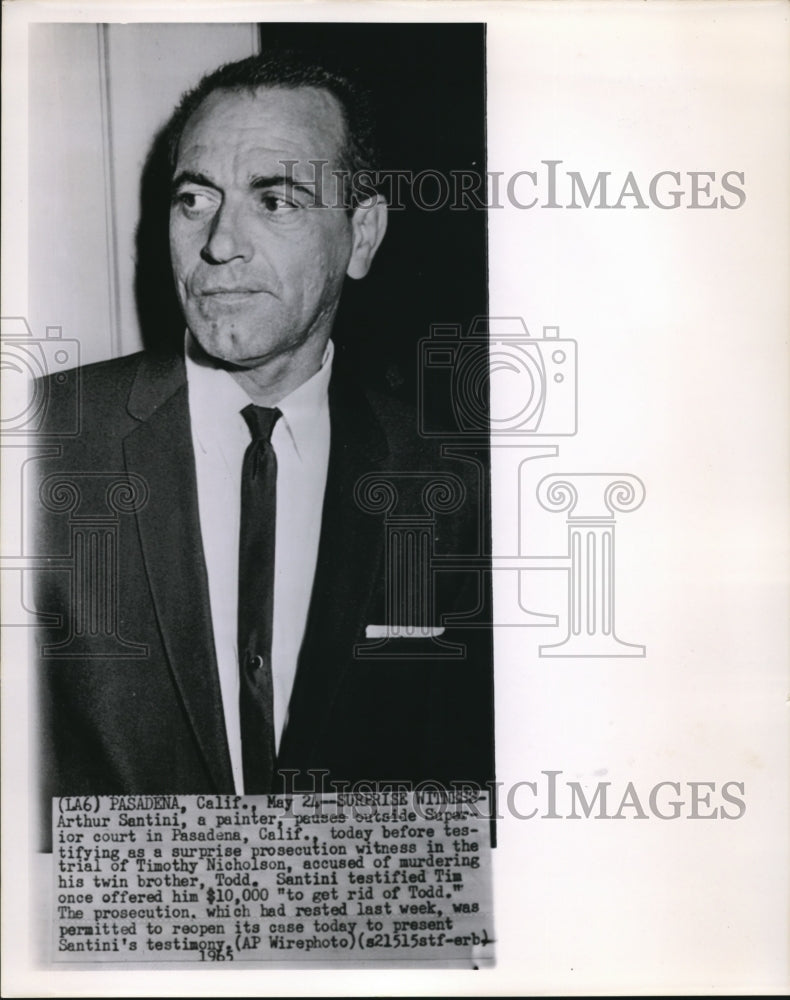 1965 Press Photo Arthur Santini as he testifies in Pasadena Court - Historic Images