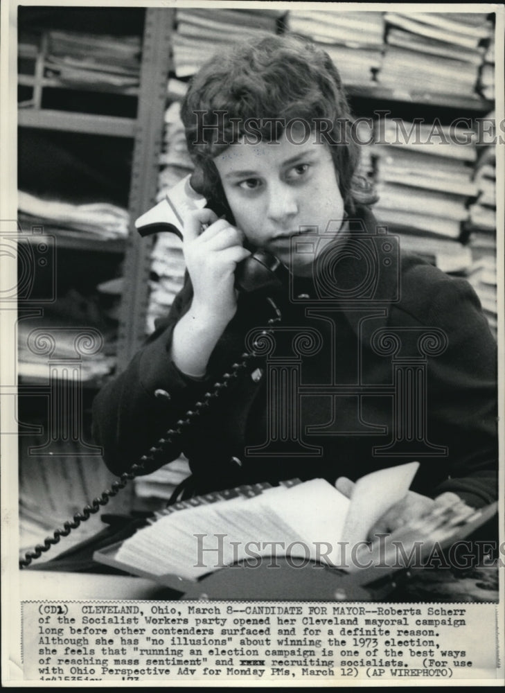 1973 Press Photo Roberta Scherr, Socialist worker party mayoral candidate - Historic Images