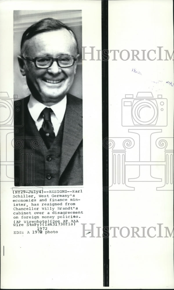 1972 Press Photo West Germany's Economic Minister, Karl Schiller - Historic Images