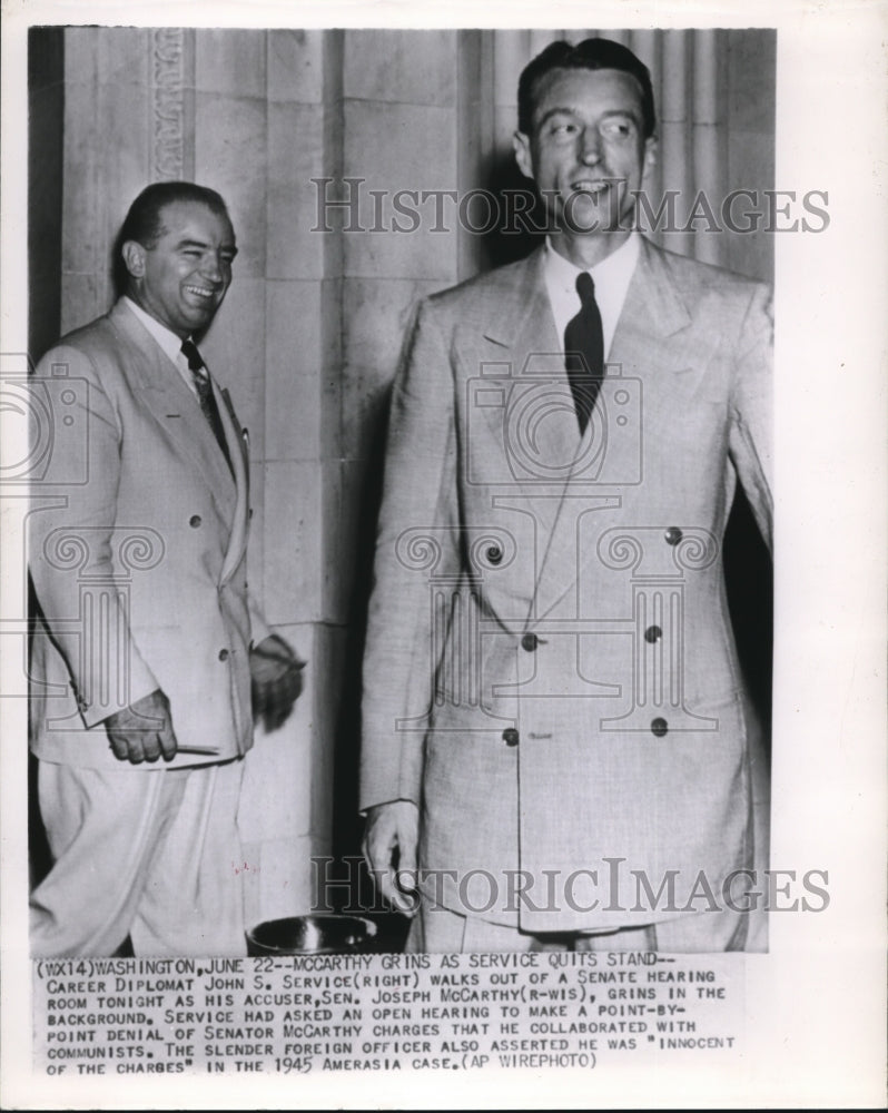 1950 Press Photo Career Diplomat John S. Service walks out of a senate hearing - Historic Images