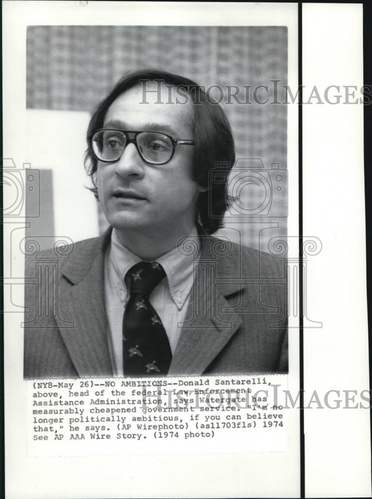 1974 Press Photo Donald Santarelli resigns as head of Justice Department - Historic Images