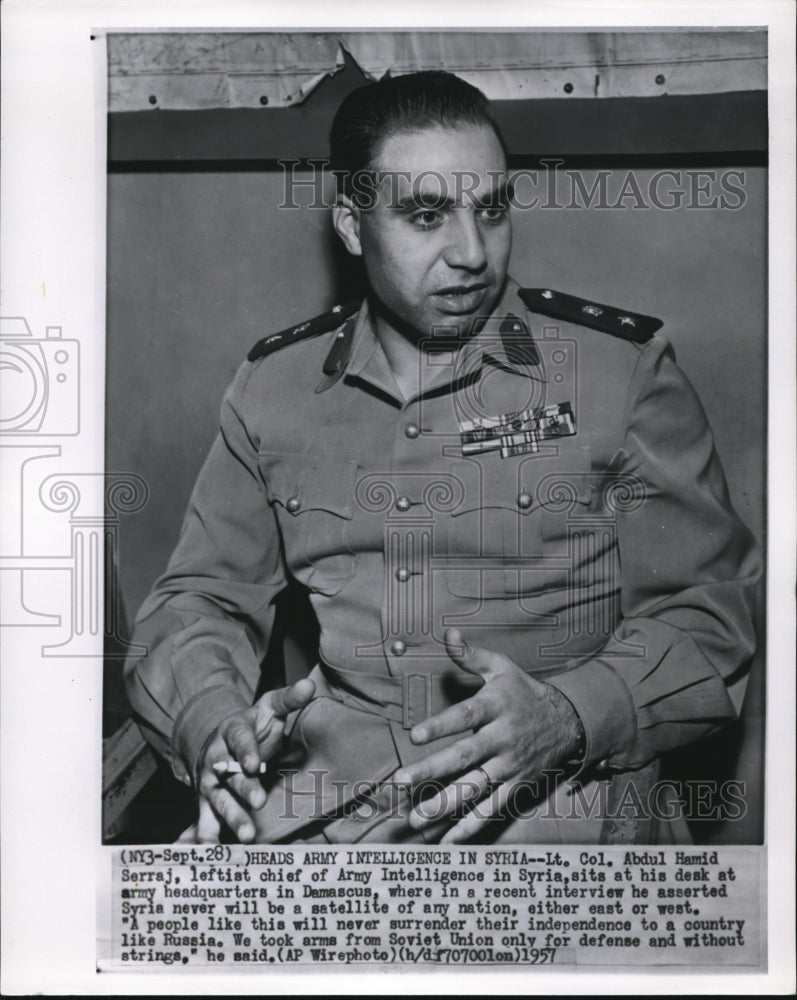 1957 Press Photo Lt. Col. Abdul Hamid Serrai of Army Intelligence in Syria - Historic Images