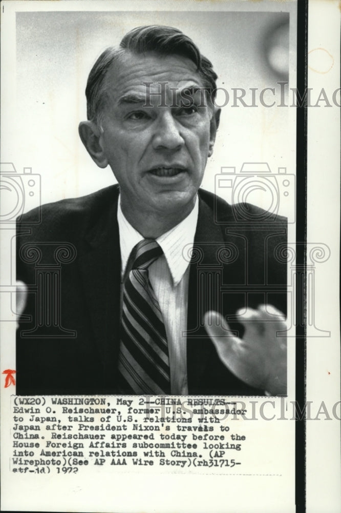 1972 Press Photo Edwin O. Reischauer Ambassador to Japan Talks of U.S.Relations - Historic Images