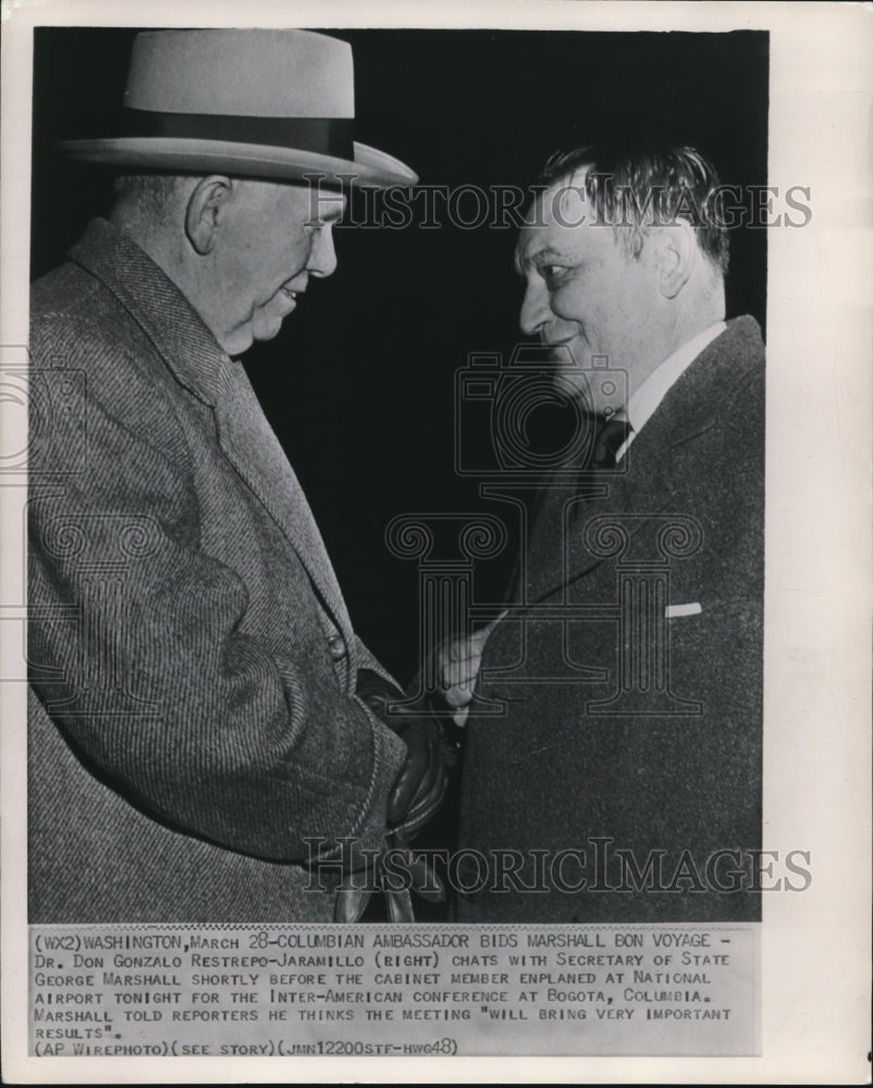 1948 Press Photo Columbian Ambassador bis marshall bon voyage - Historic Images