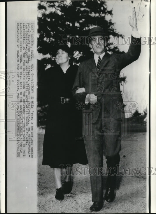 1938 Press Photo Leverette Saltonstall Shown with Mrs Saltonstall Walking - Historic Images