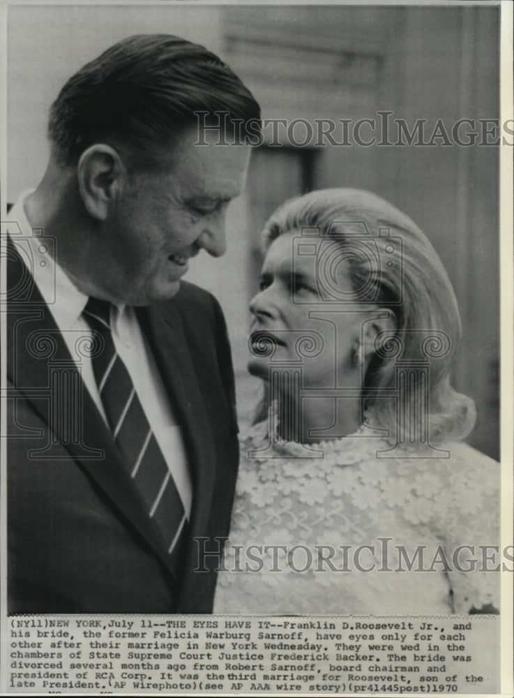 1970 Press Photo Franklin D.Roosevelt Jr.and Felicia Warburg Sarnoff - Historic Images