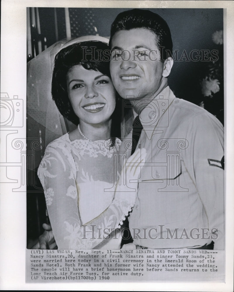 1960 Press Photo Nancy sinatra and Tommy Sands Married in a Civil Ceremony - Historic Images