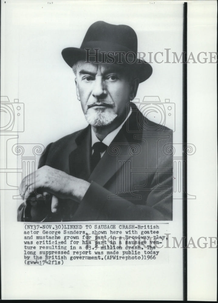 1966 Press Photo British actor George Sanders criticized to sausage crash - Historic Images