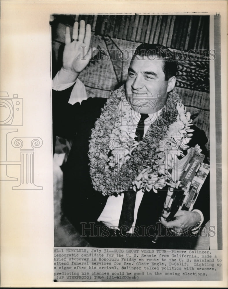 1964 Press Photo Democratic candidate for Sen Pierre Sallinger in Honolulu - Historic Images