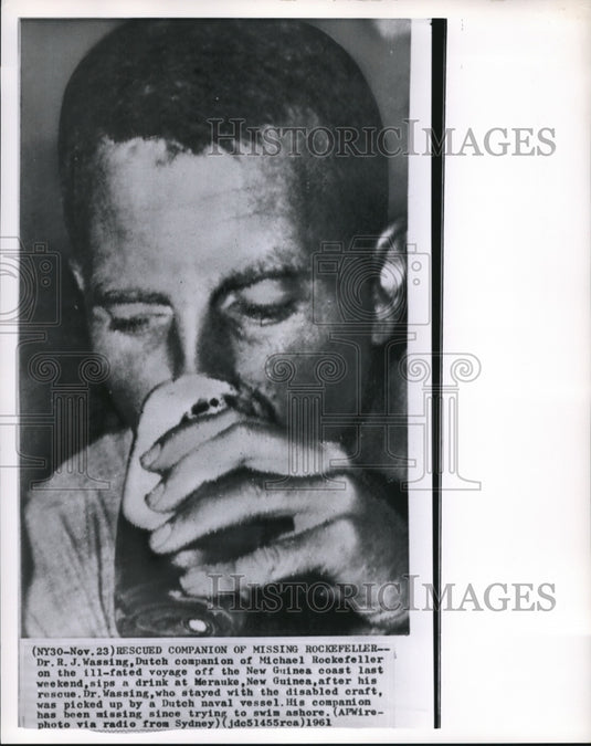 1961 Dr. Wassing, the rescued companion of the missing Rockefeller - Historic Images