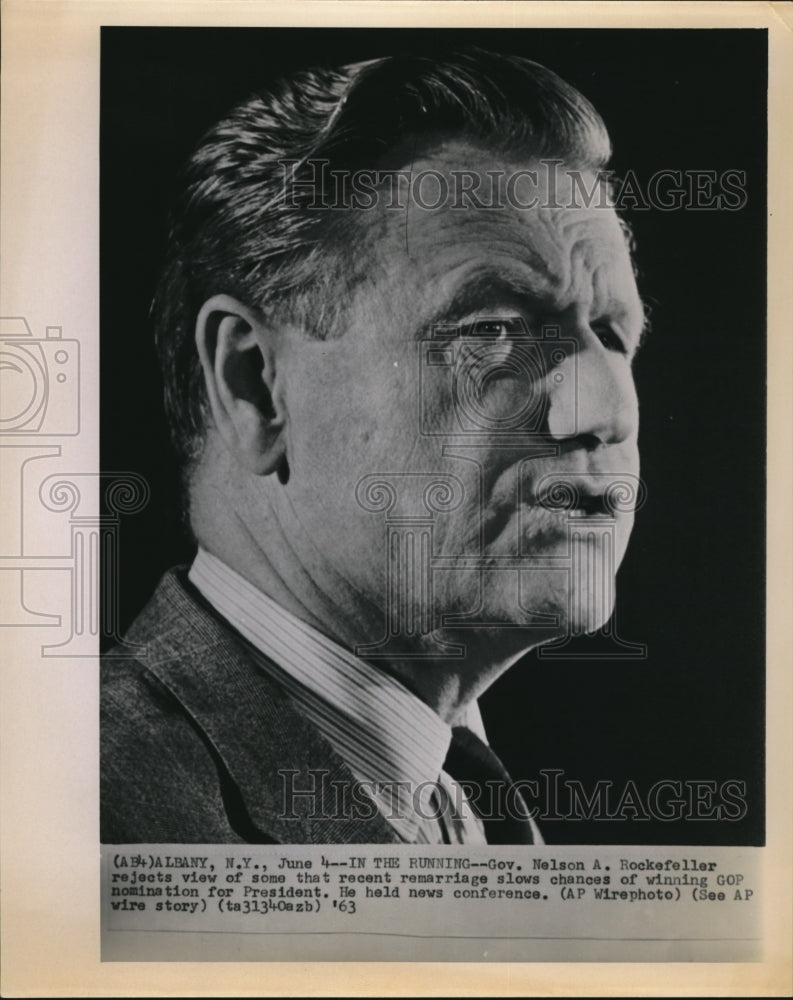 1963 Press Photo Gov. Nelson A. Rockefeller rejects view of some that recent - Historic Images