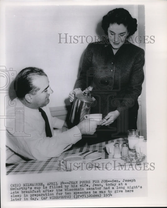 1954 Sen.Joseph McCarthy's Cup Filled by Jean at Breakfast - Historic Images