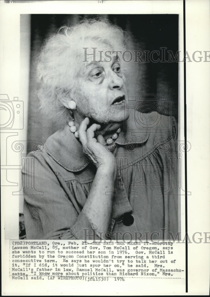 1974 Press Photo Dorothy Lawson McCall wants to run to succeed son, Gov McCall - Historic Images