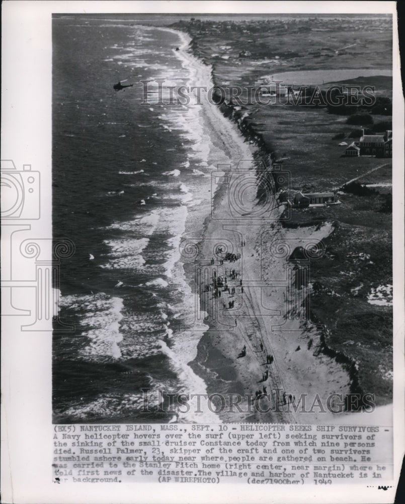 1949 Wire Photo A Navy Helicopter Seeking Survivors of Sinking Small Cruiser - Historic Images