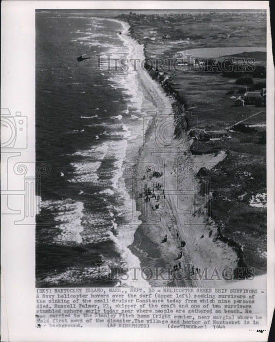 1949 Wire Photo A Navy Helicopter Seeking Survivors of Sinking Small Cruiser - Historic Images