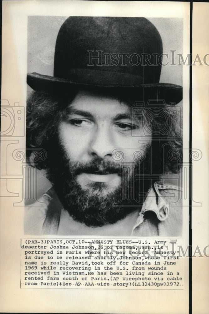 1972 Press Photo Joshua Johnson Portrayed In Paris Where His New Record Released - Historic Images