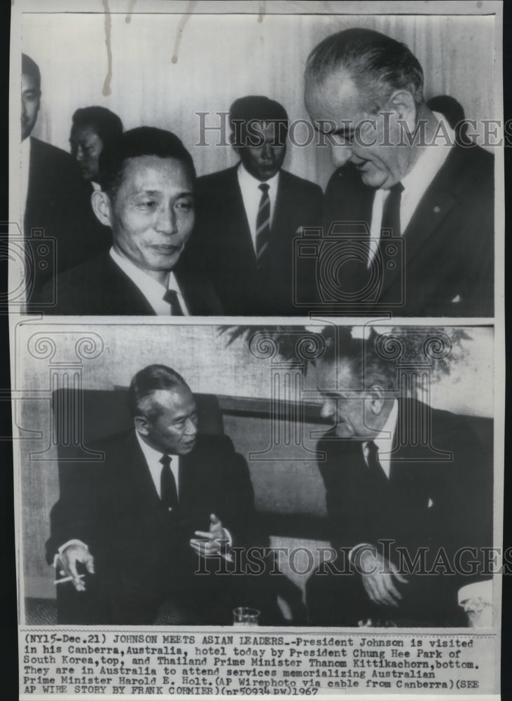 1967 Press Photo Pres.Johnson Visited in His Hotel by Pres.Chung Hee Park of S.K - Historic Images