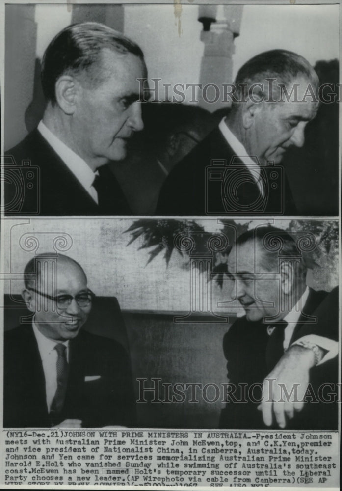 1967 Press Photo res.Johnson Meets John McEwen and K.C.Yen in Canberra Australia - Historic Images