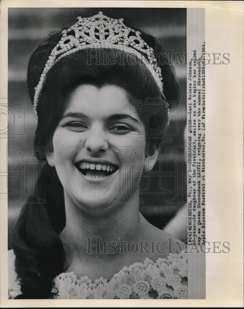 1964 Press Photo Luci Baines Johnson as Queen Shenandoah XXXVII - Historic Images