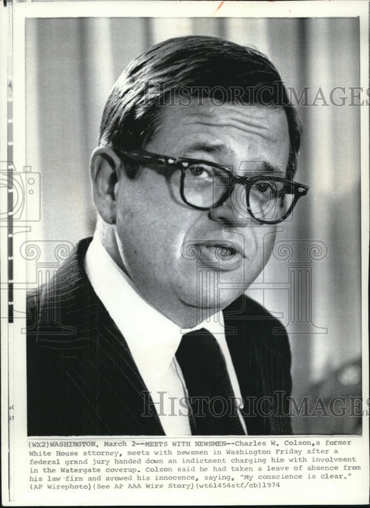 1974 Press Photo Former White House Aide, Charles Colson - Historic Images