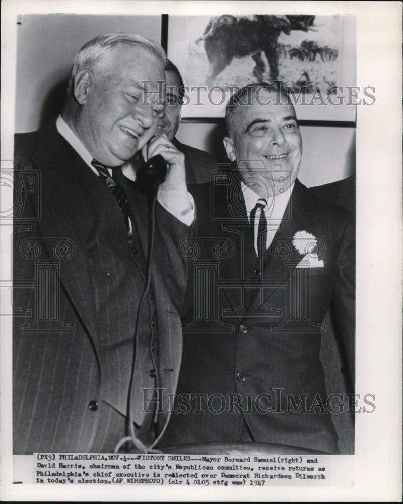 1947 Press Photo Mayor Bernard Samuel and Republican Com. Chairman David Harris - Historic Images