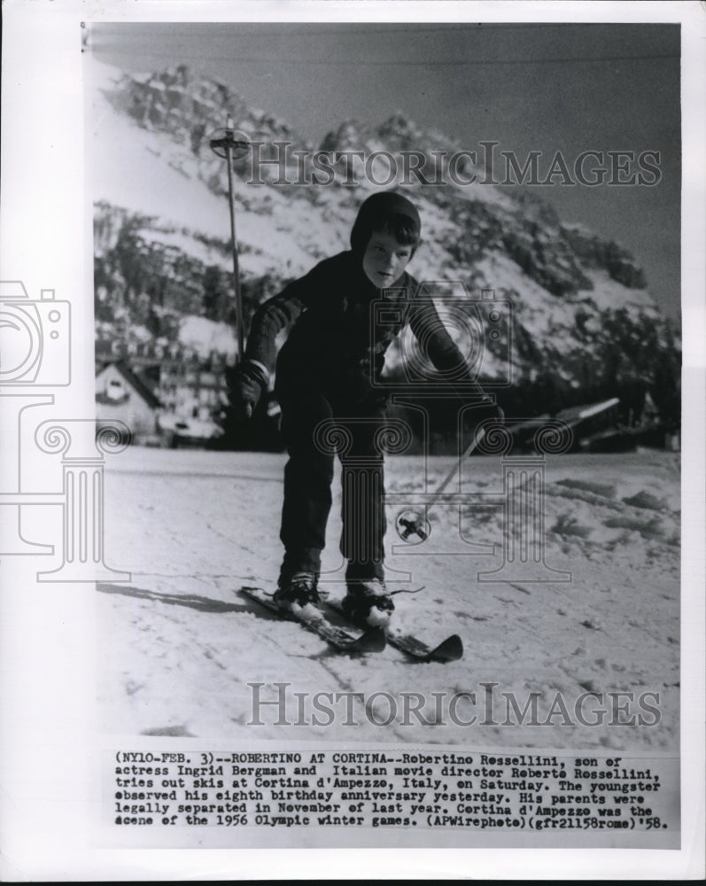 1958 Press Photo Youngest Skier, Robertino Rossellini, son of Ingrid Bergman - Historic Images