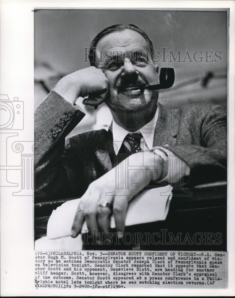 1964 Press Photo United States Senator Hugh Scott of Pennsylvania - Historic Images