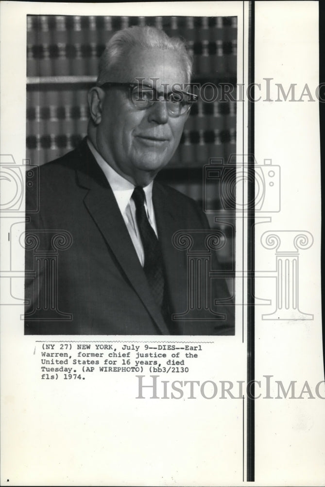 1974 Press Photo Earl Warren, former chief justice of the United States, died. - Historic Images