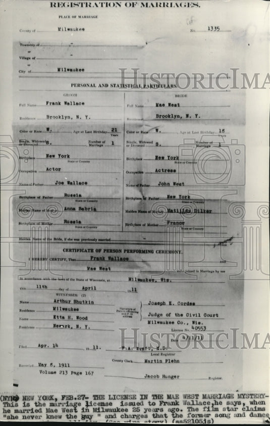 1936 Press Photo Marriage license issued to Frank Wallace when he married - Historic Images