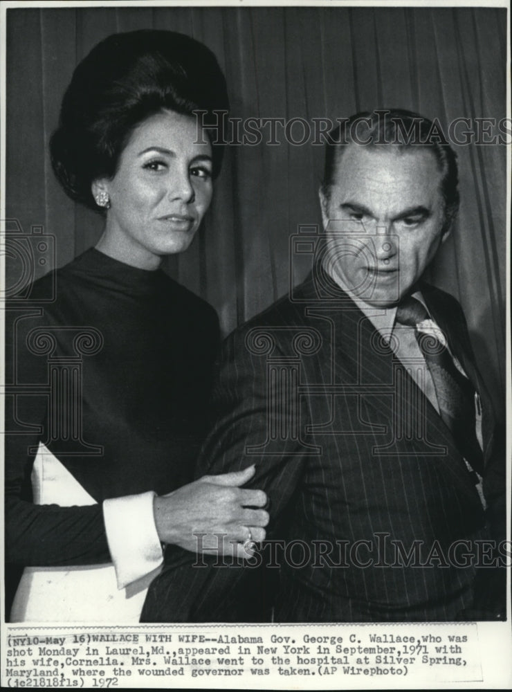 1972 Press Photo Alabama Gov. George C. Wallace with his wife, Cornellia in NY - Historic Images