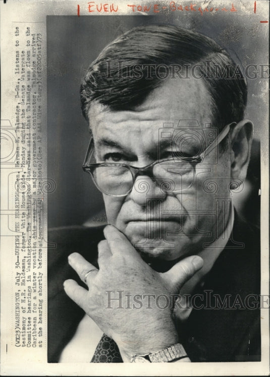 1973 Press Photo Sen. Herman E. Talmadge of Georgia at Senate Watergate Hearing. - Historic Images