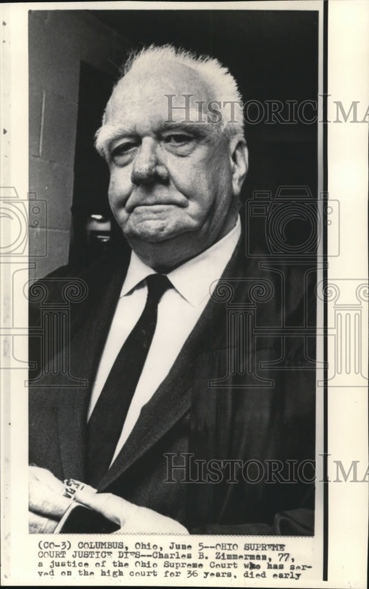 1969 Press Photo Charles B. Zimmerman Ohio Supreme Court Justice - Historic Images
