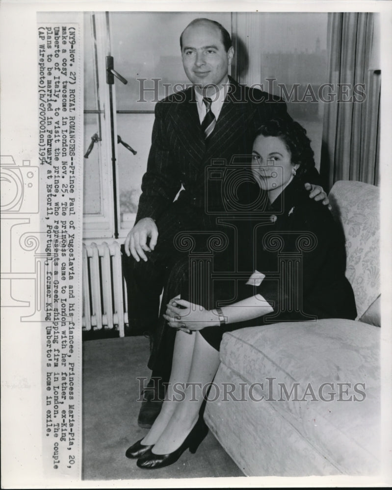 1954 Press Photo Prince Paul of Yugoslavia with his fiancee, Princess Maria Pia - Historic Images