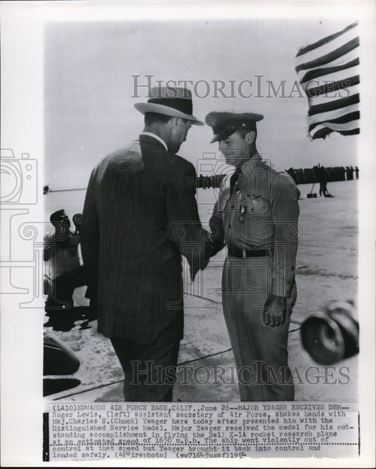 1954 Press Photo Asst Sec of Air Force Roger Lewis and Maj Charles Yeager - Historic Images