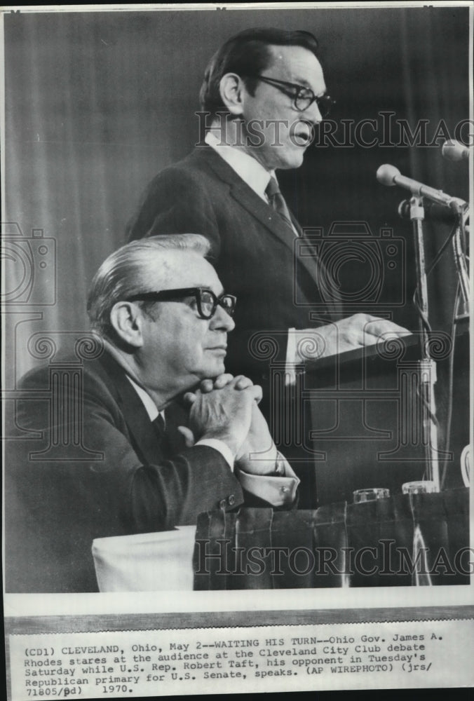 1970 Press Photo Ohio Gov. James A. Rhodes at the  Cleveland City Club Debate. - Historic Images