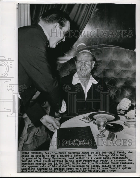 1959 Press Photo Bill Veeck and Henry Eschmann - Historic Images
