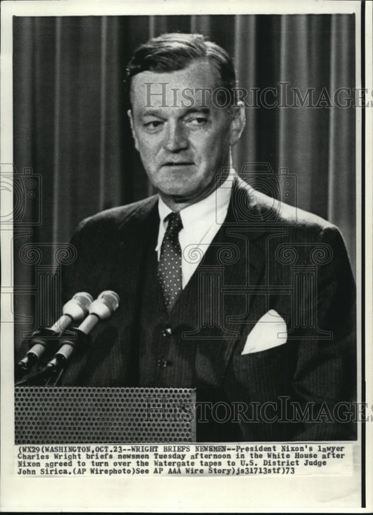 1973 Press Photo President Nixon's lawyer, Charles Wright - Historic Images