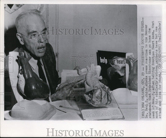 1955 Wire Photo President Eisenhower's doctor Paul D. White on press reaction - Historic Images
