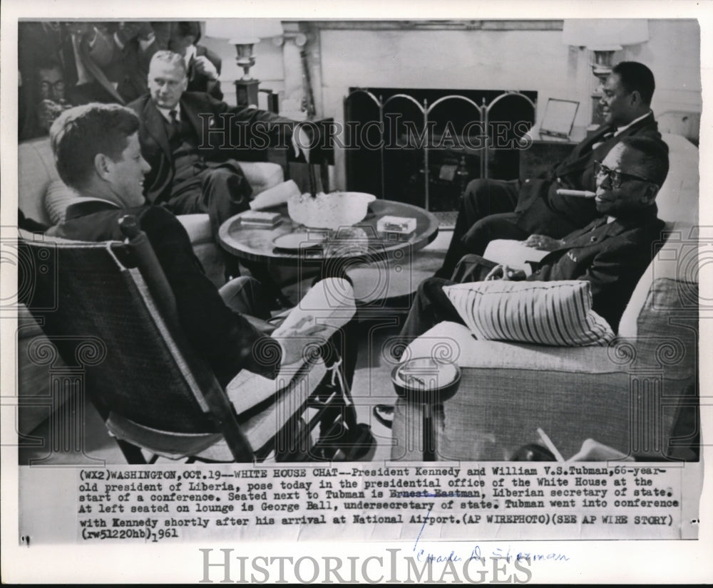 1962 Press Photo Pres Kennedy, William Tubman, Ernest Eastman &amp; George Bell - Historic Images