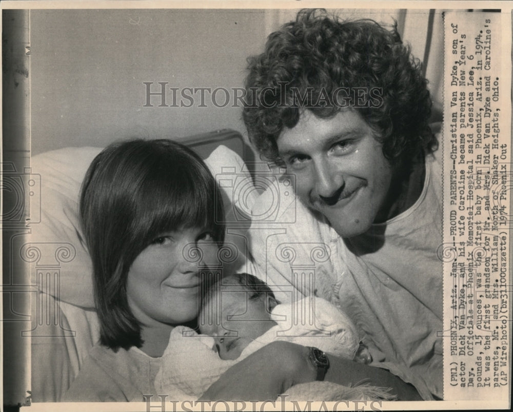 1974 Press Photo Christian Van Dyke & wife Caroline became parents New Years Day - Historic Images